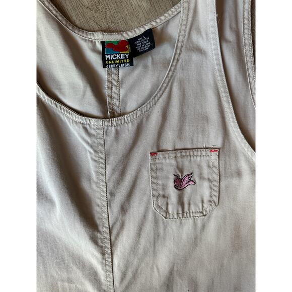 Vintage Mickey Mouse Unlimited Jerry Leigh Khaki Overall Dress Large Embroidered - Picture 2 of 4